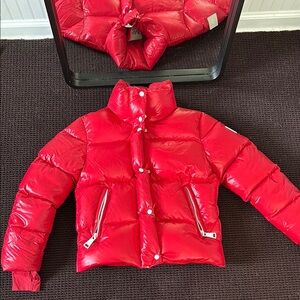 Vibrant Red Quilted Puffer Jacket with Stand-Up Collar